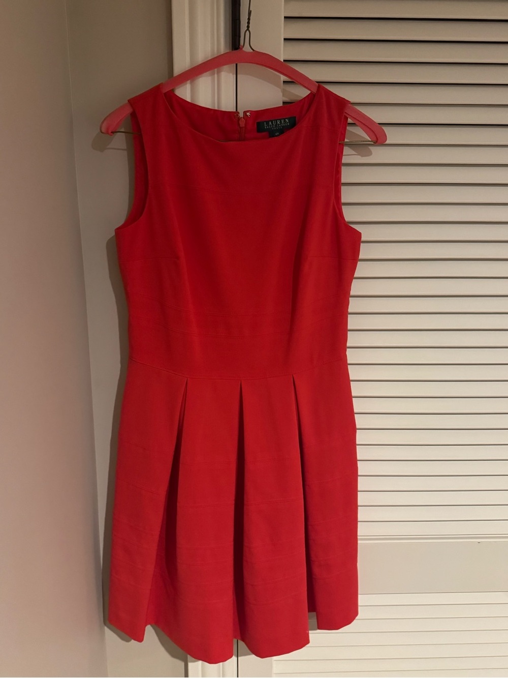 Lauren Ralph Lauren Bright Orange Sleeveless Pleated Fit-and-Flare Dress